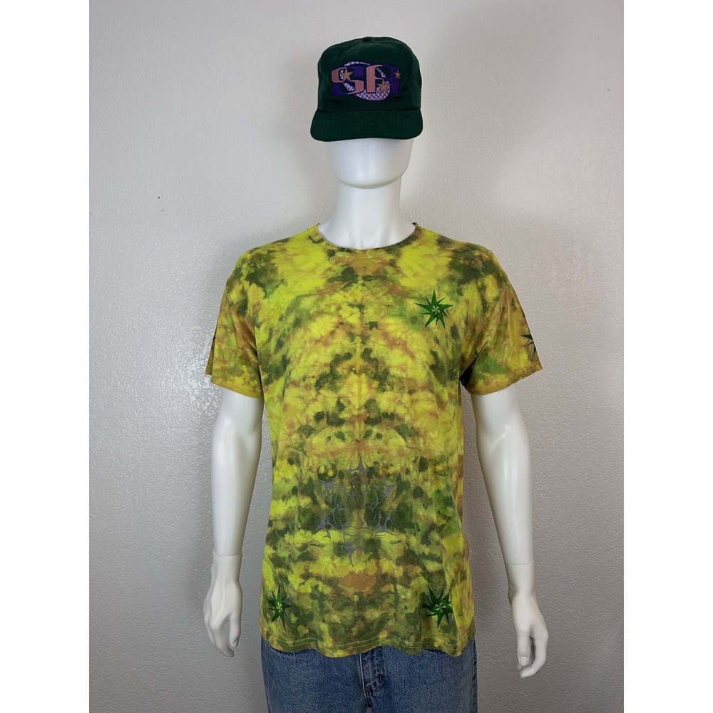 Tie-Dye Tribal Graphic T-Shirt - Yellow/Green - Unique Design Size Large